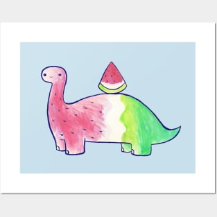 Watermelon Dinosaur Watercolor Posters and Art